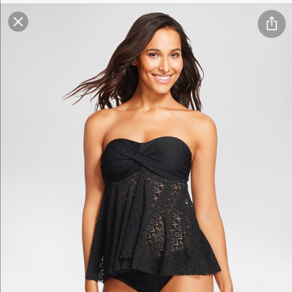 Black Lace Strapless Tankini Top M